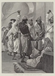 Entretenimiento matutino en la Kasbah, Tánger, infligiendo el bastinado